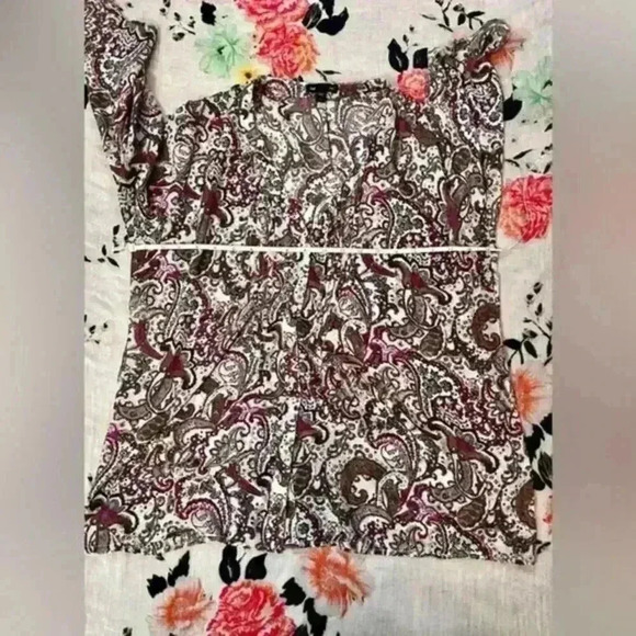 Gap Sheer Paisley Pleated Blouse with Roll up 3/4 Sleeves Women's Size Large - Picture 4 of 6